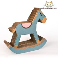 Cute Wooden Rocking Horse Corrugated Cardboard Scratcher Cat Toy  display